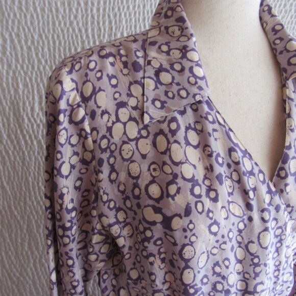 Bob Mackie 100% Silk Wrap Dress 10 Purple White Graphic Print New M Abstract - Picture 7 of 13